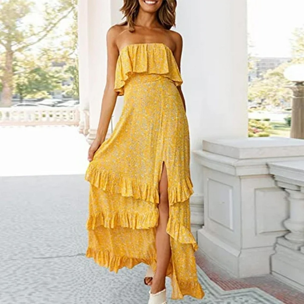#44 YIDARTON SZ. Medium ruffle tiered floral maxi dress sleeveless